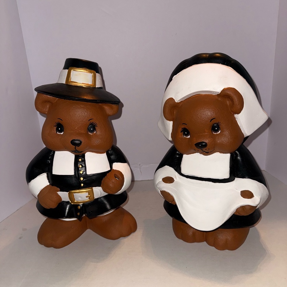 Adorable Pair of Large Ceramic Pilgrim Bear Figurines